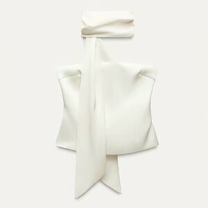 Zara White Strapless Top with Scarf Detail